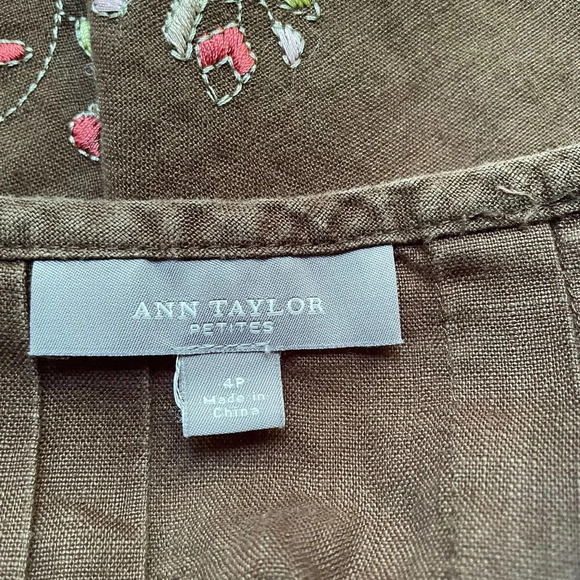 Ann Taylor Linen Skirt Embroidered Floral Brown Size 4 Petite - Picture 7 of 9